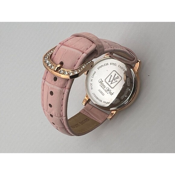 VICTORIA WIECK Womens Wrist Watch Pink Rose Gold Crystals Leather Band Sparkle main image 4